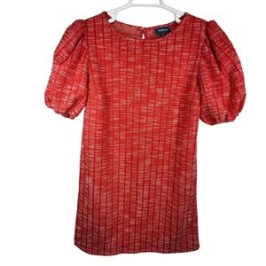 ModCloth Puff Sleeve Mini Dress Textured Tweed Red Party Cocktail Size‎ Medium